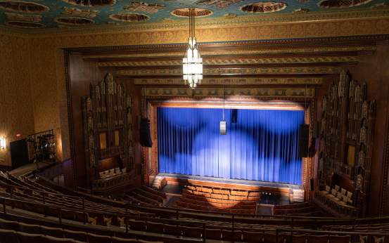 A view of the stage from the mezzanine at the Scranton Cultural Center in Downtown Scranton, PA