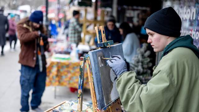 A painter at the Clarks Summit Festival of Ice in Clarks Summit, PA