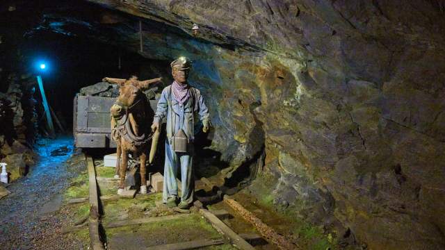 A figure of a young man and a donkey in the Lackawanna Coal Mine Tour in McDade Park in Scranton, PA