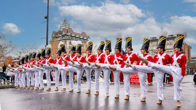 Dancers from the Ballet Theatre of Scranton performing as toy soldiers during the annual Santa Parade in downtown Scranton, Pennsylvania.