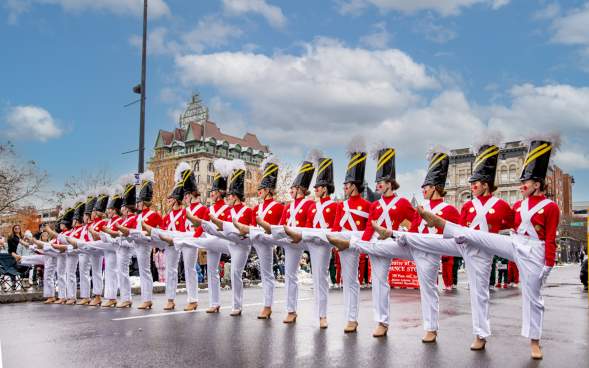 Dancers from the Ballet Theatre of Scranton performing as toy soldiers during the annual Santa Parade in downtown Scranton, Pennsylvania.