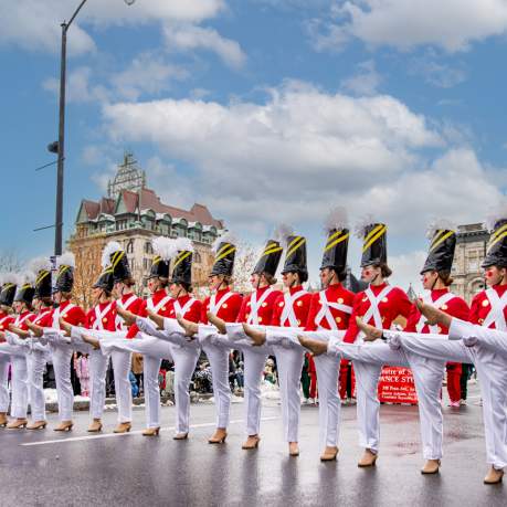 Dancers from the Ballet Theatre of Scranton performing as toy soldiers during the annual Santa Parade in downtown Scranton, Pennsylvania.