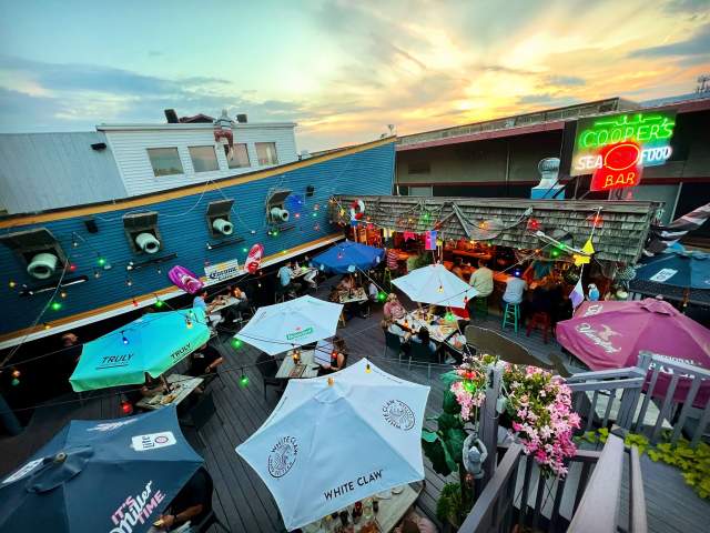The outdoor dining deck at Cooper's Seafood House in Scranton, PA