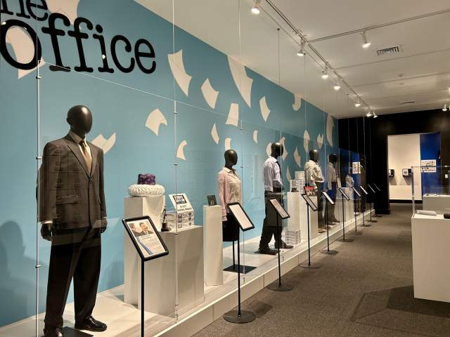 Costumes and props from The Office on display at The Office Exhibition at the Everhart Museum in Scranton, PA