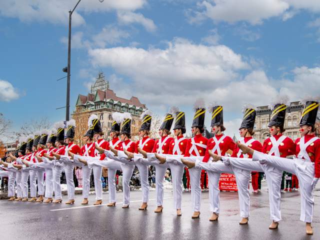 Dancers from the Ballet Theatre of Scranton performing as toy soldiers during the annual Santa Parade in downtown Scranton, Pennsylvania.
