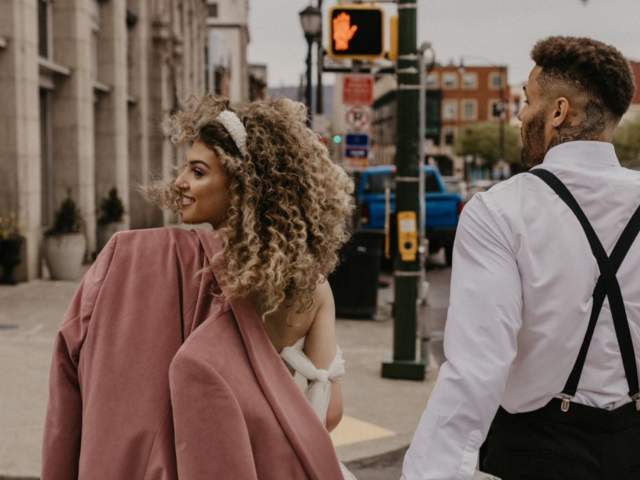 A wedding photoshoot of a married couple in Downtown Scranton, PA