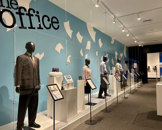 Costumes and props from The Office on display at The Office Exhibition at the Everhart Museum in Scranton, PA