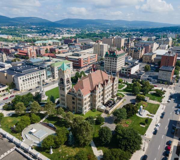 Aerial photo of Courthouse Square in Downtown Scranton, PA
