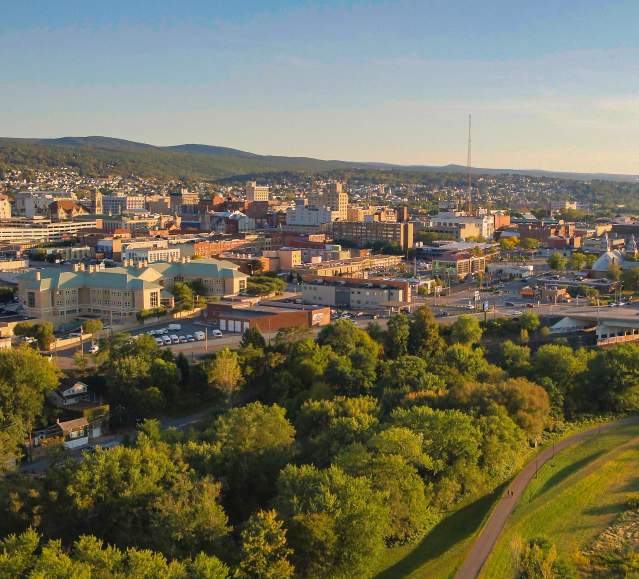 An aerial view of Scranton, PA