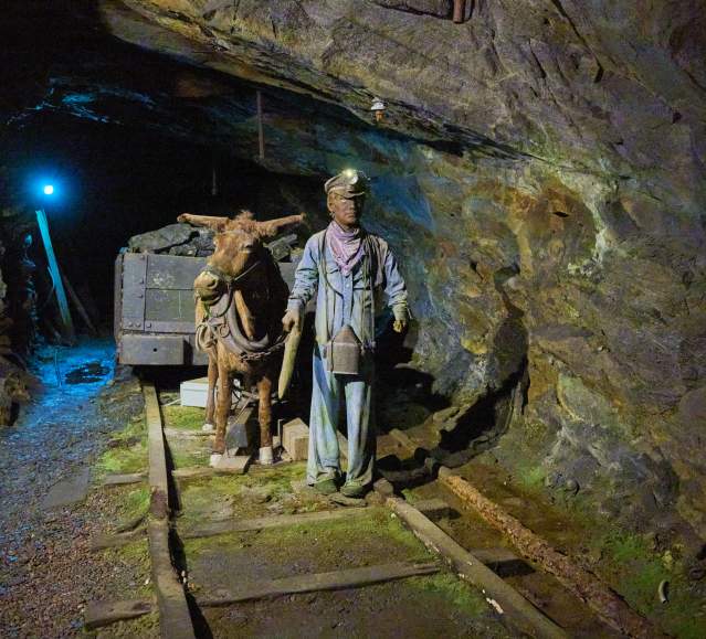 A figure of a young man and a donkey in the Lackawanna Coal Mine Tour in McDade Park in Scranton, PA