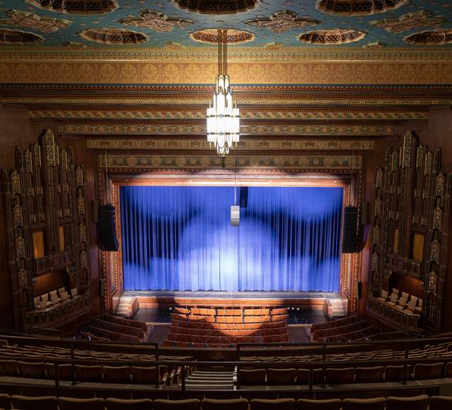 A view of the stage from the mezzanine at the Scranton Cultural Center in Downtown Scranton, PA