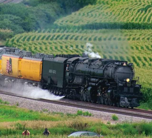 A photo of the Big Boy No. 4014 traveling through the countryside