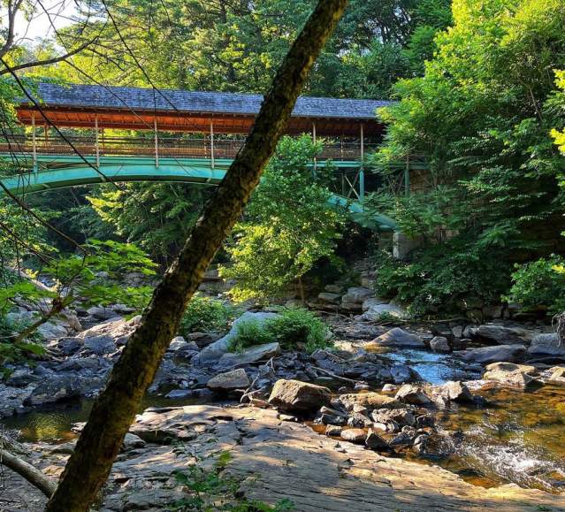 The Paul Kanjorski Covered Bridge from the Gorge in Nay Aug Park in Scranton, PA