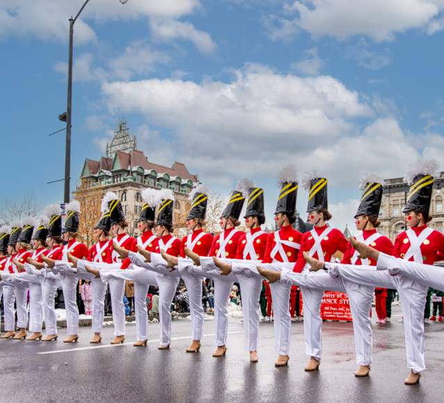 Dancers from the Ballet Theatre of Scranton performing as toy soldiers during the annual Santa Parade in downtown Scranton, Pennsylvania.