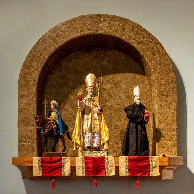 The statues for the three "Race of the Saints" teams held at the Saint Ubaldo Cultural Center in Jessup, PA