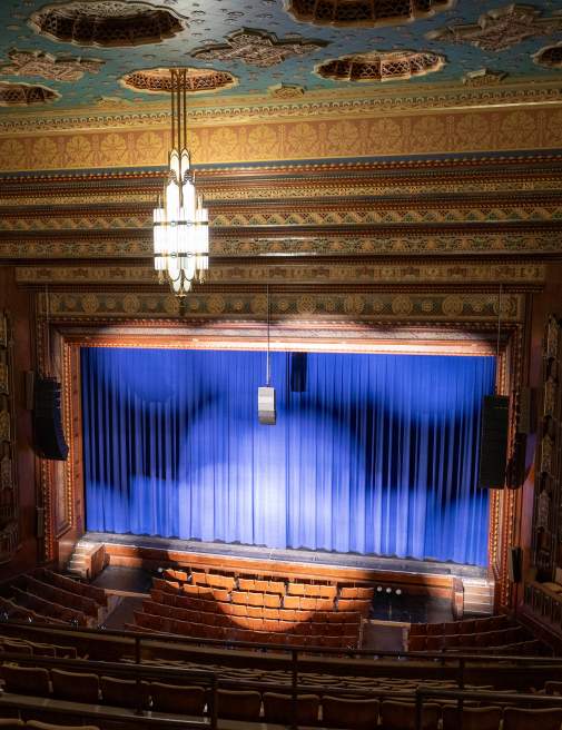 A view of the stage from the mezzanine at the Scranton Cultural Center in Downtown Scranton, PA