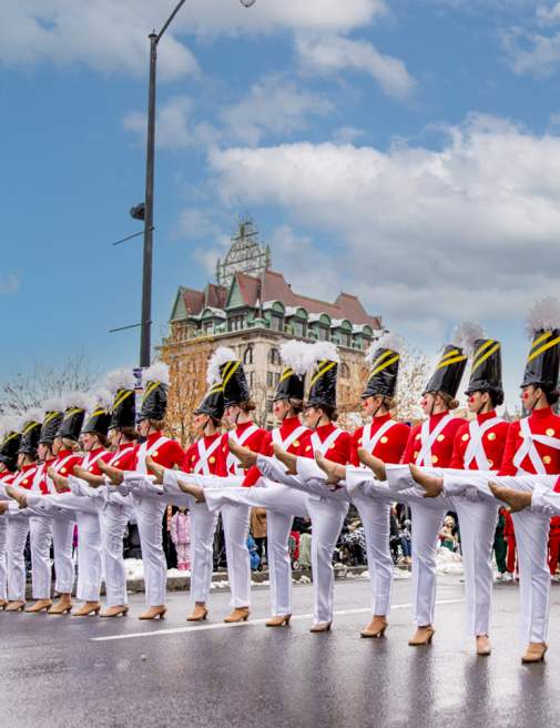 Dancers from the Ballet Theatre of Scranton performing as toy soldiers during the annual Santa Parade in downtown Scranton, Pennsylvania.
