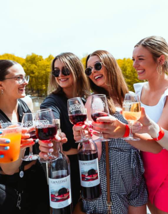 women holding wine glasses at Spring Wine Festival at Montage Mountain Resorts