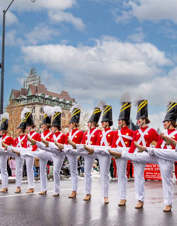 Dancers from the Ballet Theatre of Scranton performing as toy soldiers during the annual Santa Parade in downtown Scranton, Pennsylvania.