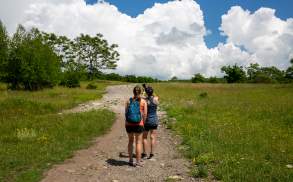 Two women hiking at Top of the World in Dunmore, PA