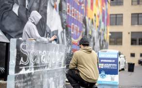 live ice sculpture carving at Downtown on Ice in Scranton, PA