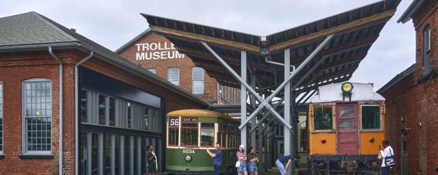 A group of people outside the Electric City Trolley Station & Museum in Downtown Scranton, PA