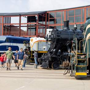 Attendees viewing trains on display at Railfest at the Steamtown National Historic Site in Downtown Scranton, PA