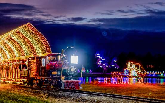 The Lakeland Express train ride at the Halloween Light Show at Lakeland Orchard & Cidery in Scott Township