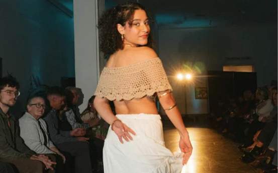 A participant on the runway during the Repurposed Fashion Show