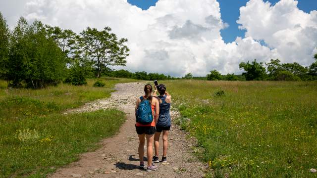 Two women hiking at Top of the World in Dunmore, PA