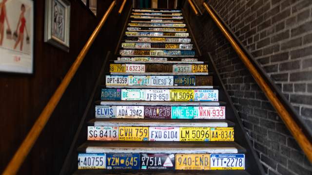 The license plate staircase at On&On in Scranton