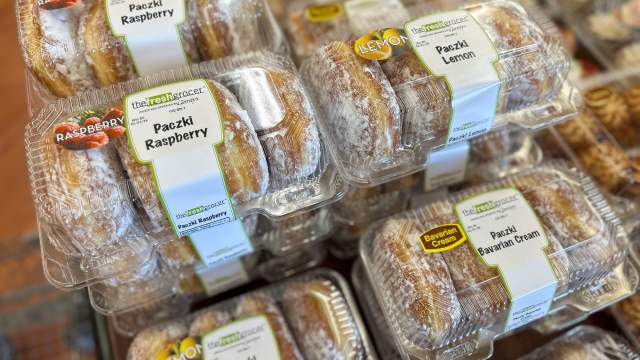 Paczki desserts in packages on a display shelf at The Fresh Grocer (Gerrity's)