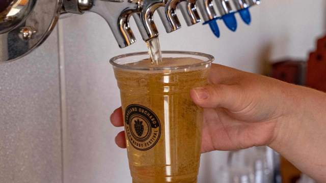 Hard Cider pouring from a tap at Lakeland Orchard & Cidery's Cider Garden