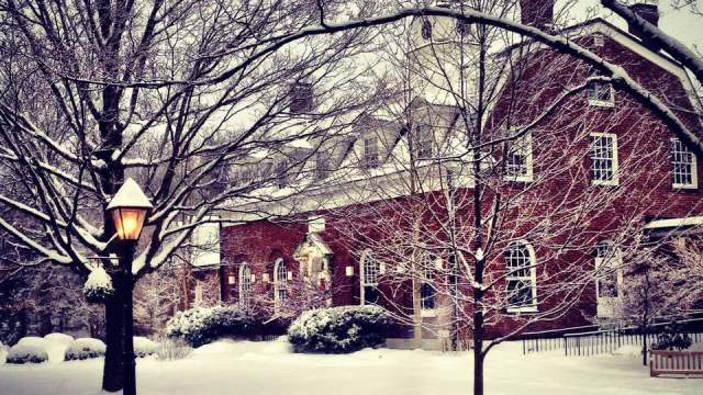 The Waverly Community House in Waverly, PA, during the winter