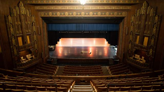 the seats and stage at the Scranton Cultural Center at the Masonic Temple in Scranton, PA