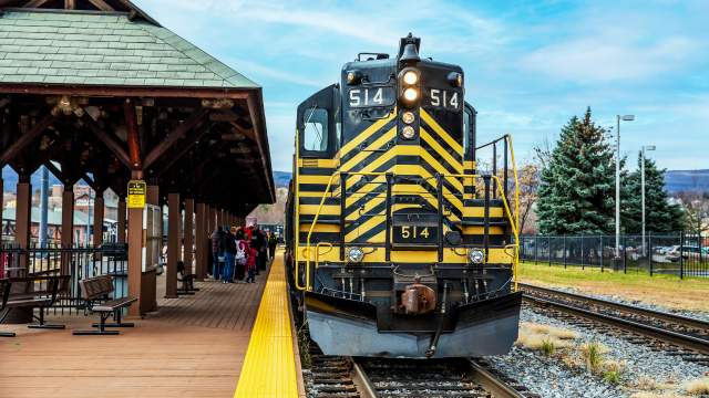 Diesel Train at boarding station of Steamtown National Historic Site in Scranton, PA