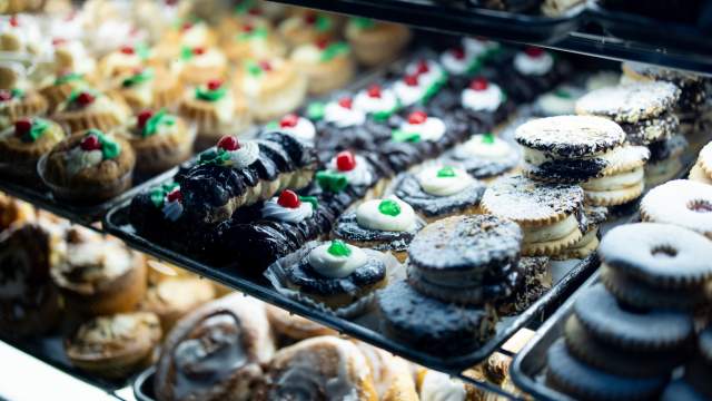 assorted desserts in a display case at the Lackawanna Winter Market in Scranton, PA