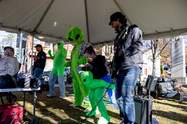 An alien-themed band performing at the Carbondalien Festival in Carbondale, PA