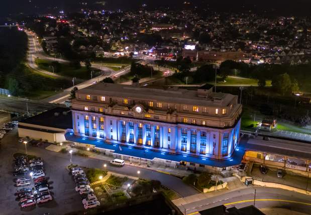 Downtown Scranton Night 01 Access Aerial LCVB