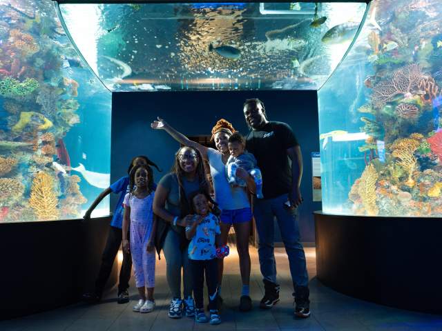 A family at the Electric City Aquarium in Downtown Scranton, PA