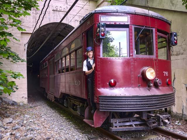Electric City Trolley conductor on the trolley exiting a tunnel in Scranton, PA