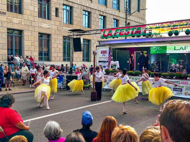 Ballet dancers performing on the street in front of the stage at La Festa Italiana in Downtown Scranton