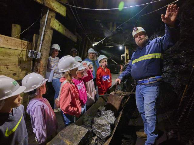 A group of children on a tour of the Lackawanna Coal Mine Tour in McDade Park in Scranton, PA