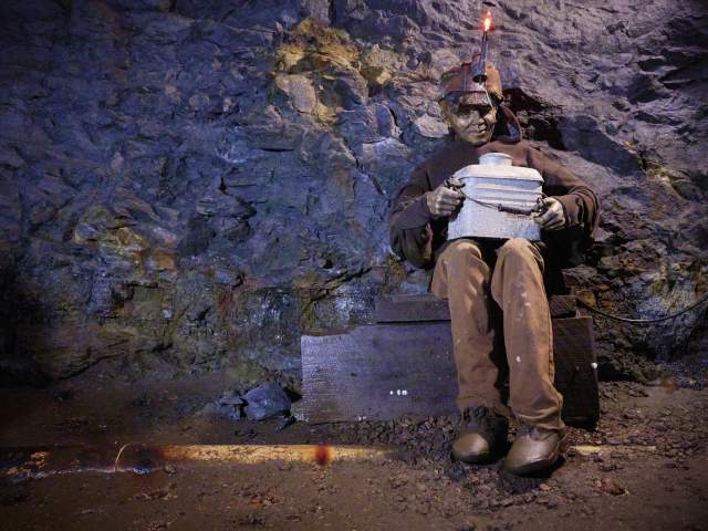 A figure of a young man at the Lackawanna Coal Mine Tour in McDade Park in Scranton, PA