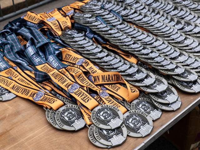 Medals for the 2025 Steamtown Marathon