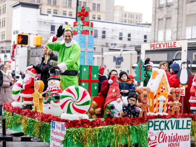 A festive float at The Santa Parade in Downtown Scranton, PA