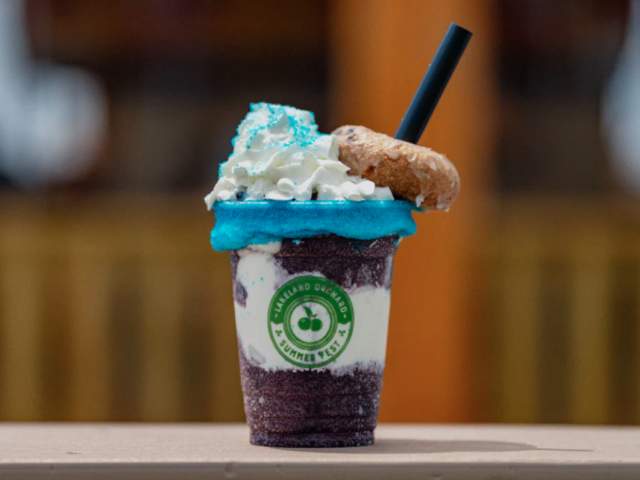 A blueberry milkshake dessert at Lakeland Orchard & Cidery in Scott Township, PA