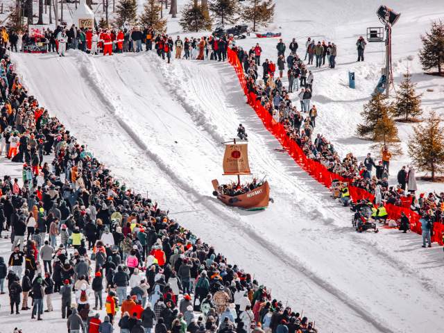 An aerial shot of the Cardboard Classic at Mountainfest at Montage Mountain in Scranton, PA