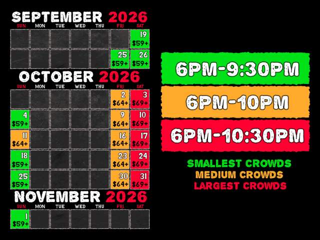 The 2025 schedule for Reaper's Revenge Haunted Attraction in Scott Township, PA