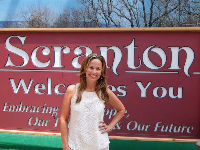 The Office - Janet Levinson (Melora Hardin) at Scranton Welcome Sign
